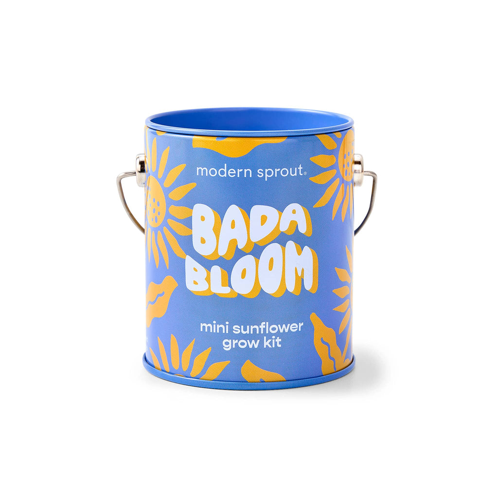 Modern Sprout Mini Sunflower Complimentary Colors Grow Kit in blue mini paint can packaging, front view.
