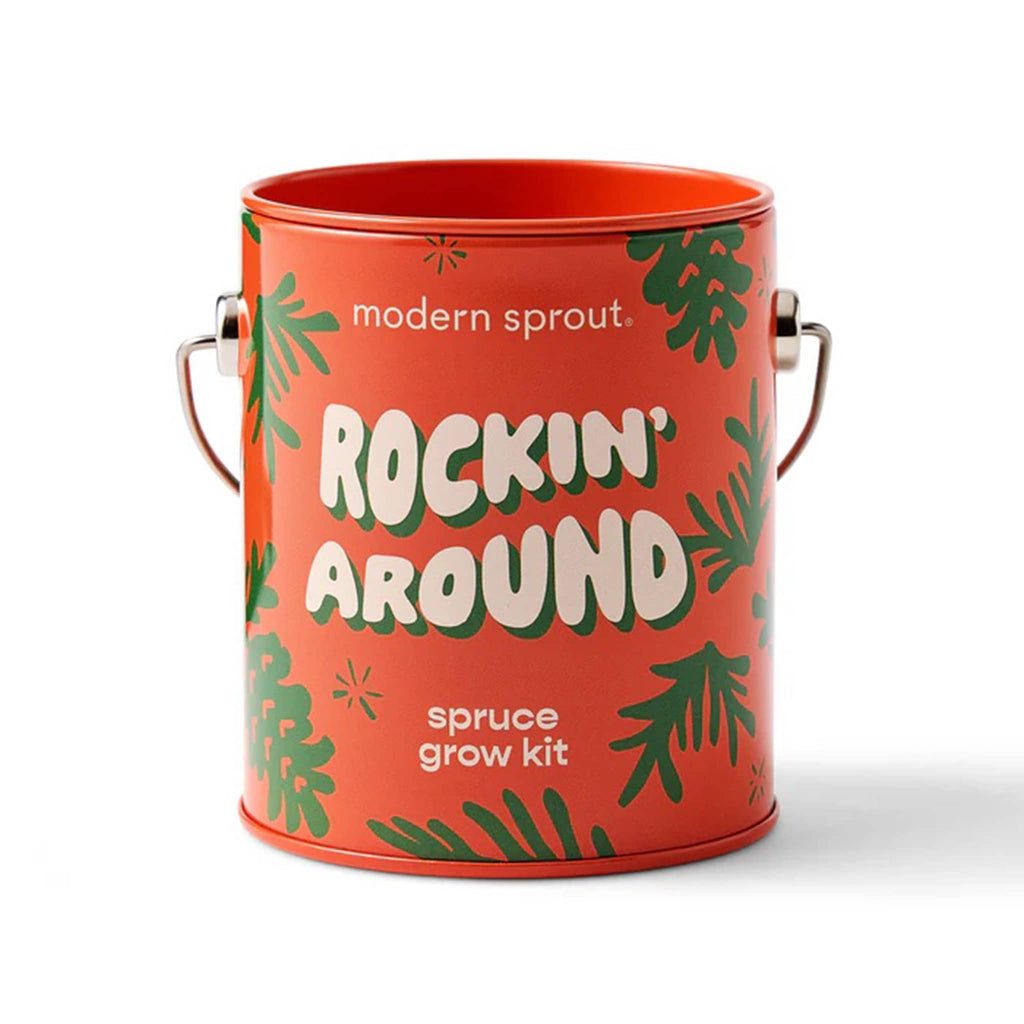 Small red-orange bucket with green leaf patterns and 'Modern Sprout' branding on a white background.