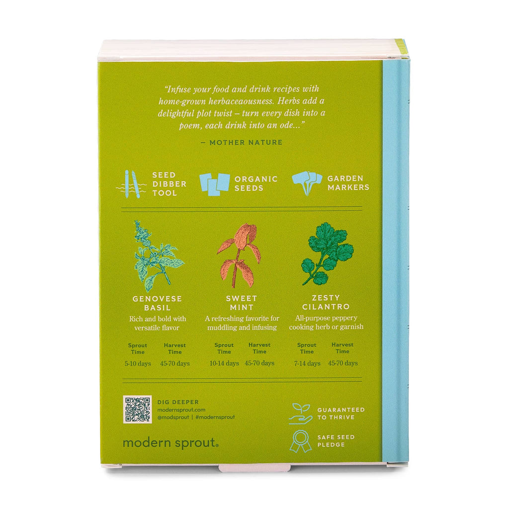 Modern Sprout Culinary Herbs Seed Library in book box packaging, back view.