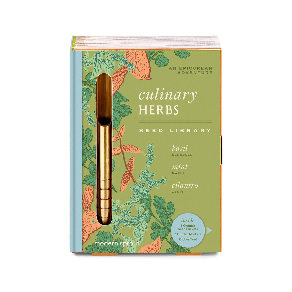 Modern Sprout Culinary Herbs Seed Library in book box packaging, front view.