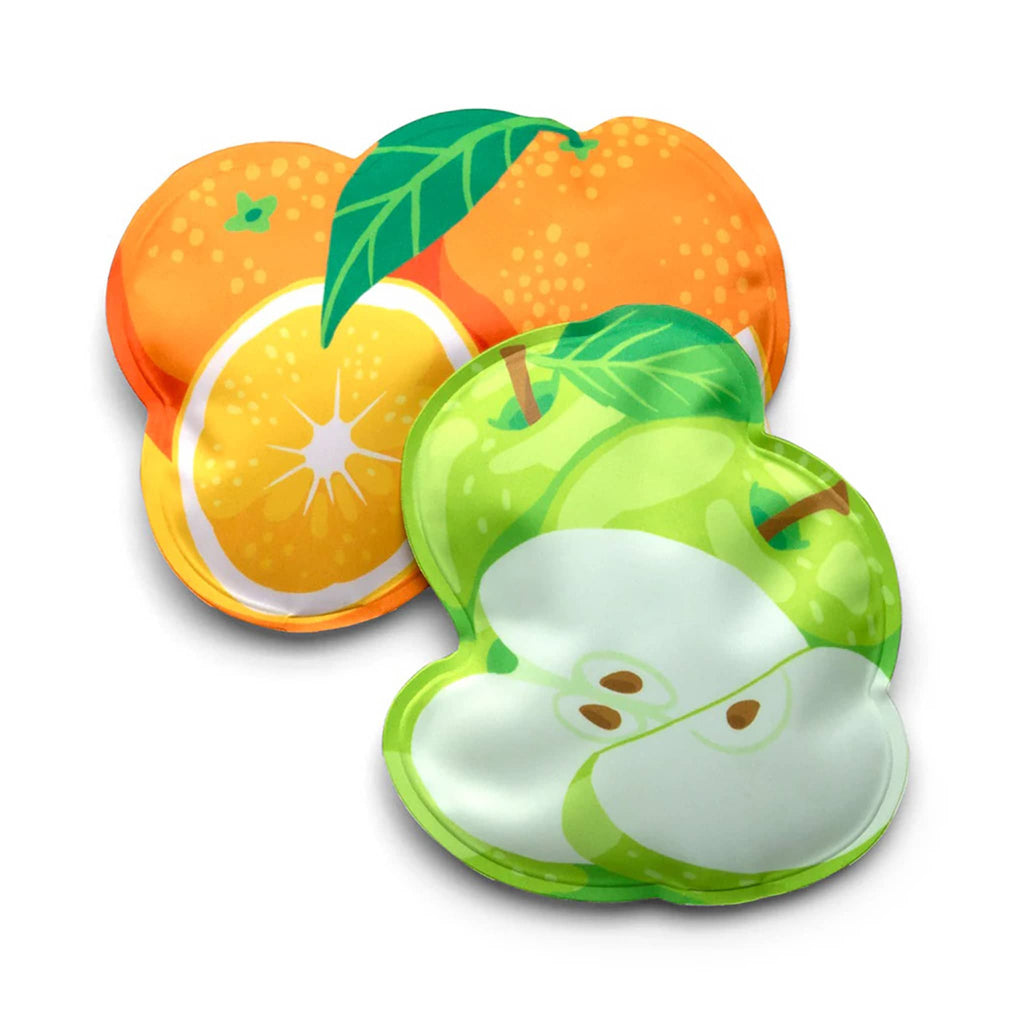 Monkey Business Ice Padz, soft ice packs, set of two in orange and green apple designs.