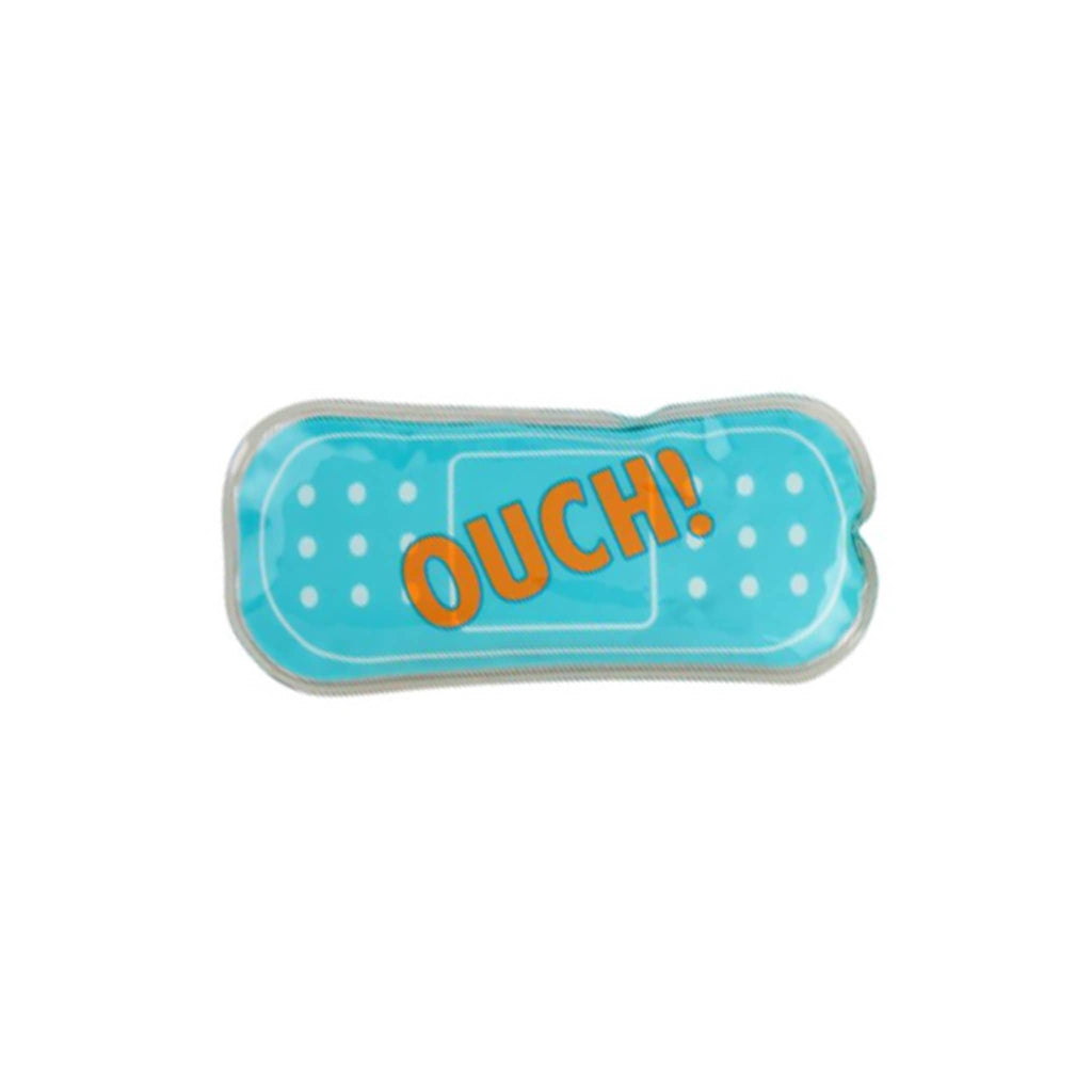 Mud Pie blue bandage shaped ice pack with "ouch!" in orange letters.