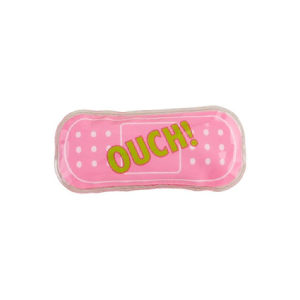 Mud Pie pink bandage shaped ice pack with "ouch!" in green letters.