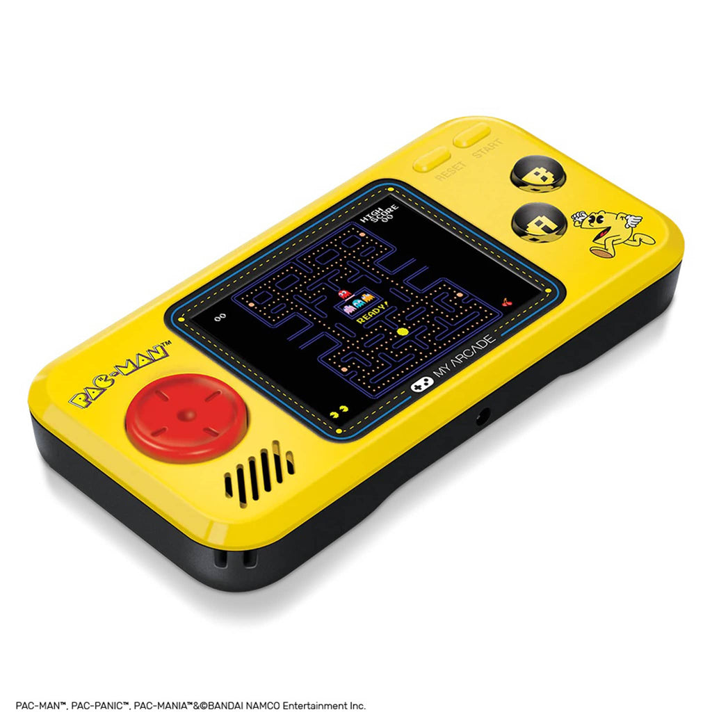 Dreamgear My Arcade Pac-Man Pocket Player portable gaming system, side view.