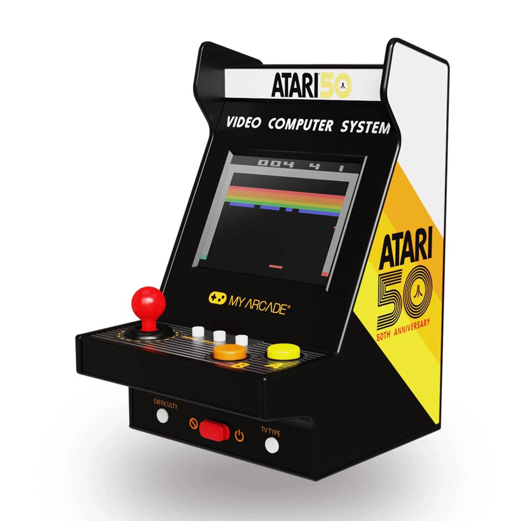 Dreamgear My Arcade Atari Nano Player Pro portable retro arcade game, front angle view.