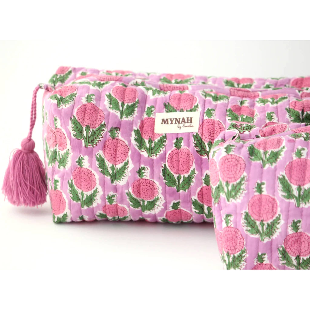 MYNAH by Smitha Berry Smoothie print large quilted travel makeup pouch.