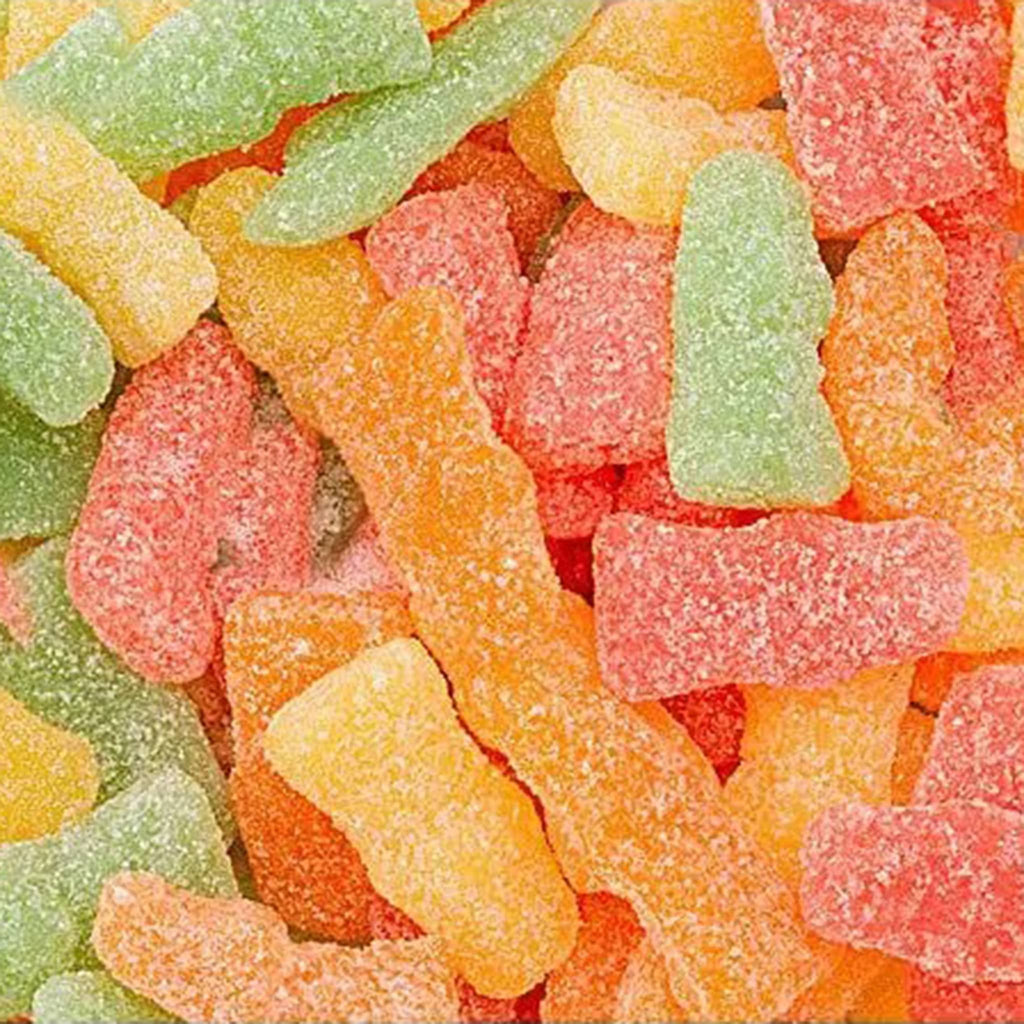 Nassau Candy Sour Patch Kids Bunnies gummy candy in orange, red, green and yellow.