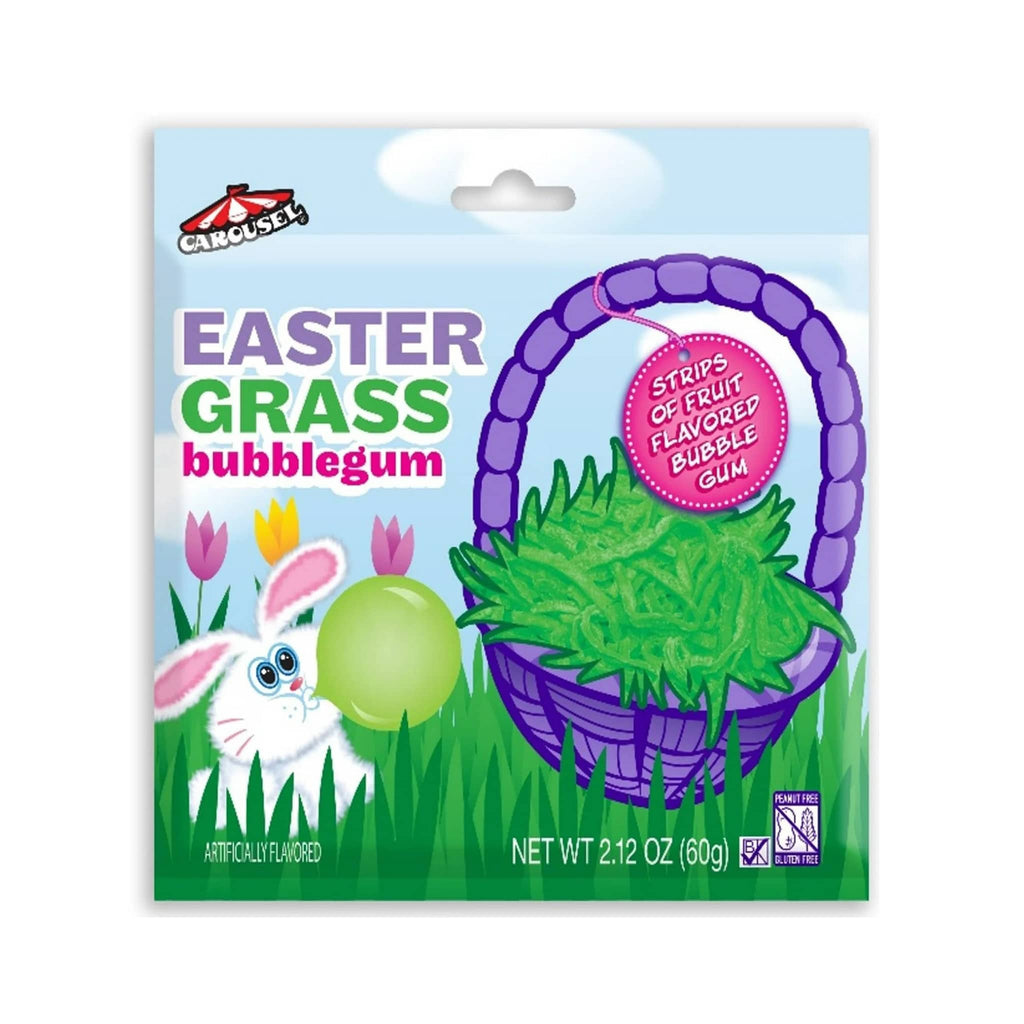 Nassau Candy Carousel Easter Grass fruit flavored bubble gum strips in pouch packaging, front view.