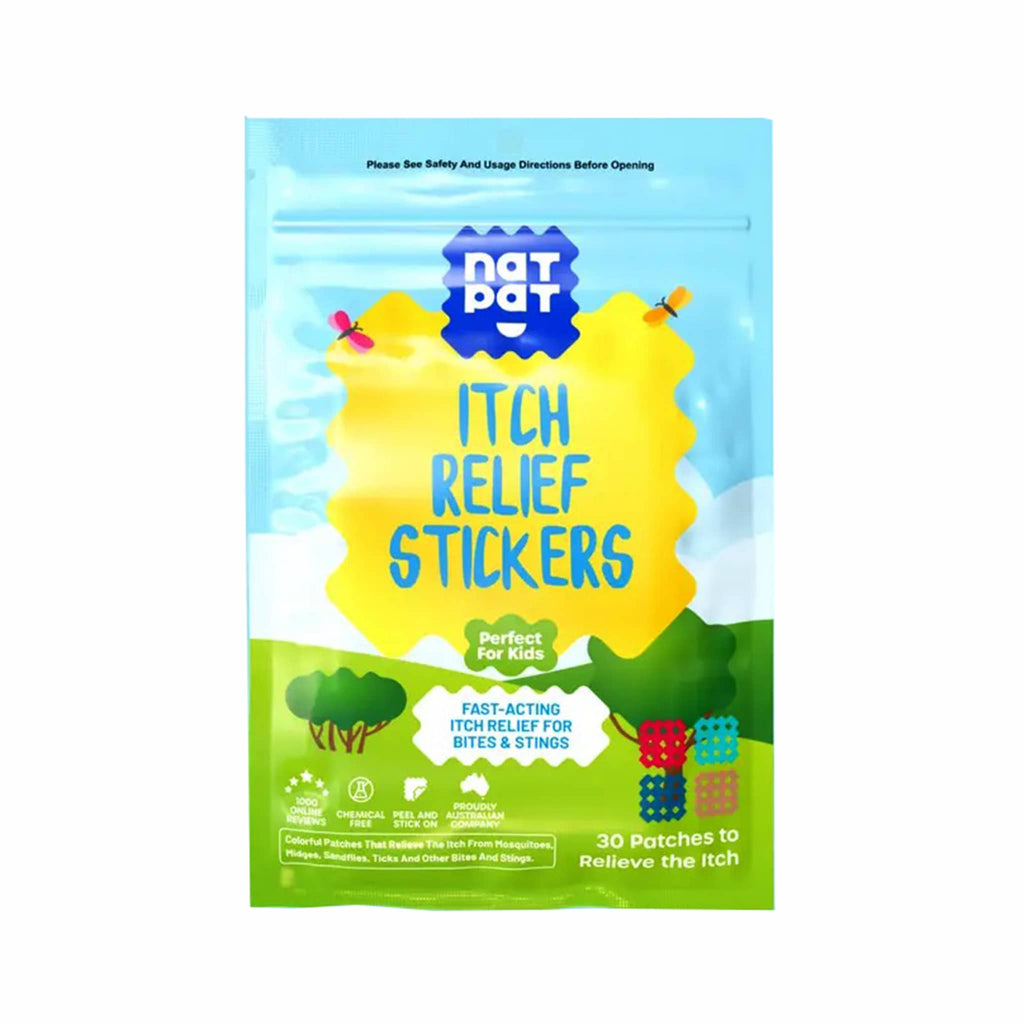 NATPAT MagicPatch kids all-natural itch relief stickers in pouch packaging, front view.