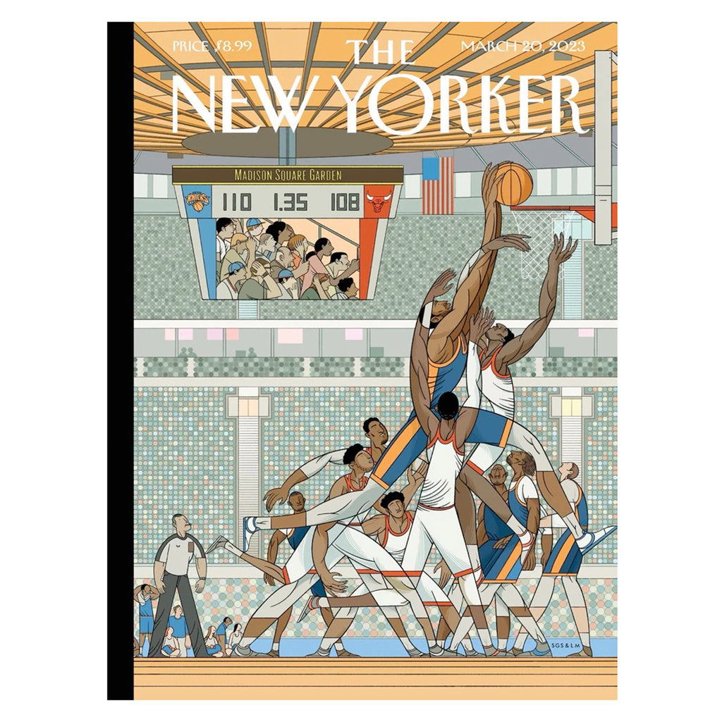 New York Puzzle Company 1000 piece Pulling Ahead basketball New Yorker cover jigsaw puzzle, original cover artwork.