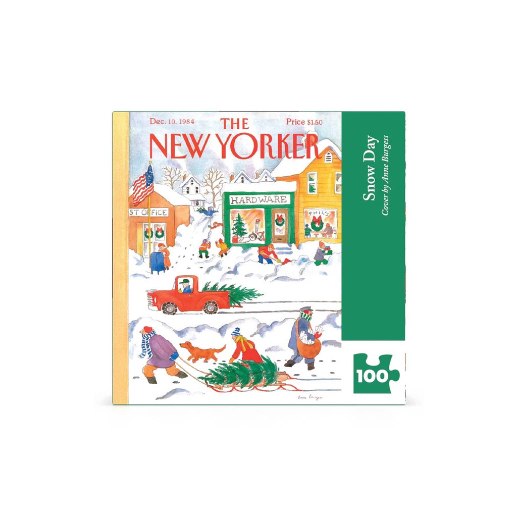 New Yorker cover puzzle box with a winter scene illustration on a white background.