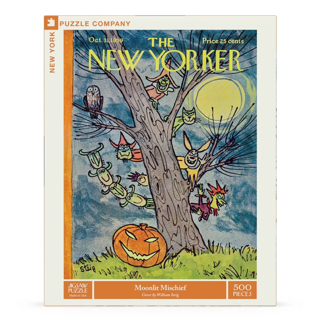 Puzzle box featuring a New Yorker cover with Halloween-themed illustration.