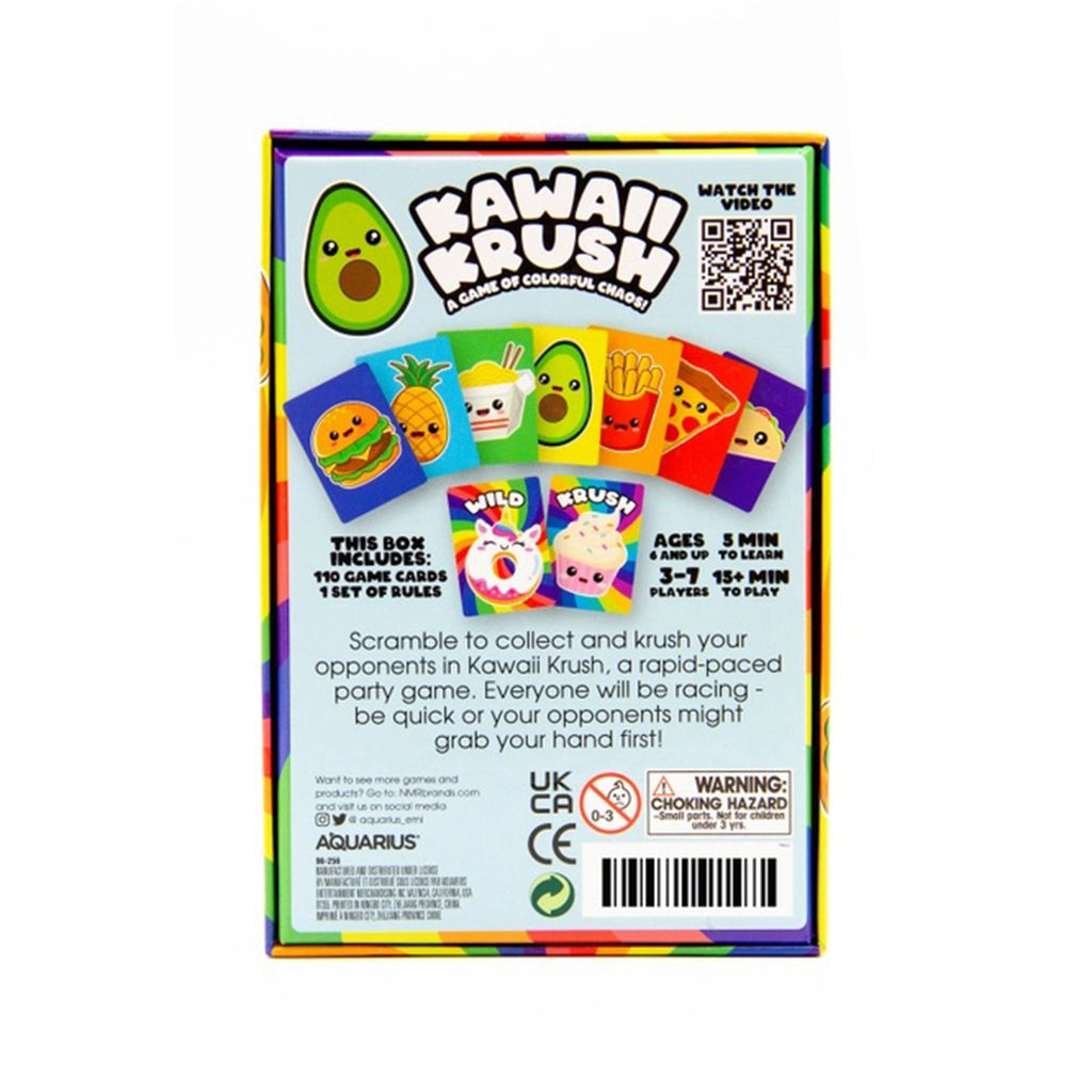 Kawaii Krush: A colorful game of chaos! in box packaging, back view with info and card illustrations.