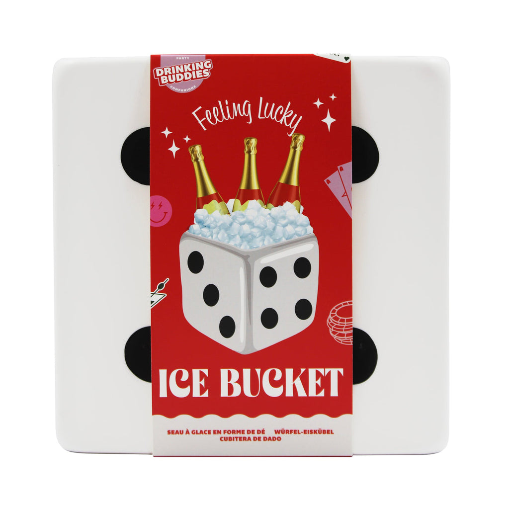 NPW Feeling Lucky Ice Bucket with bellyband packaging, front view.