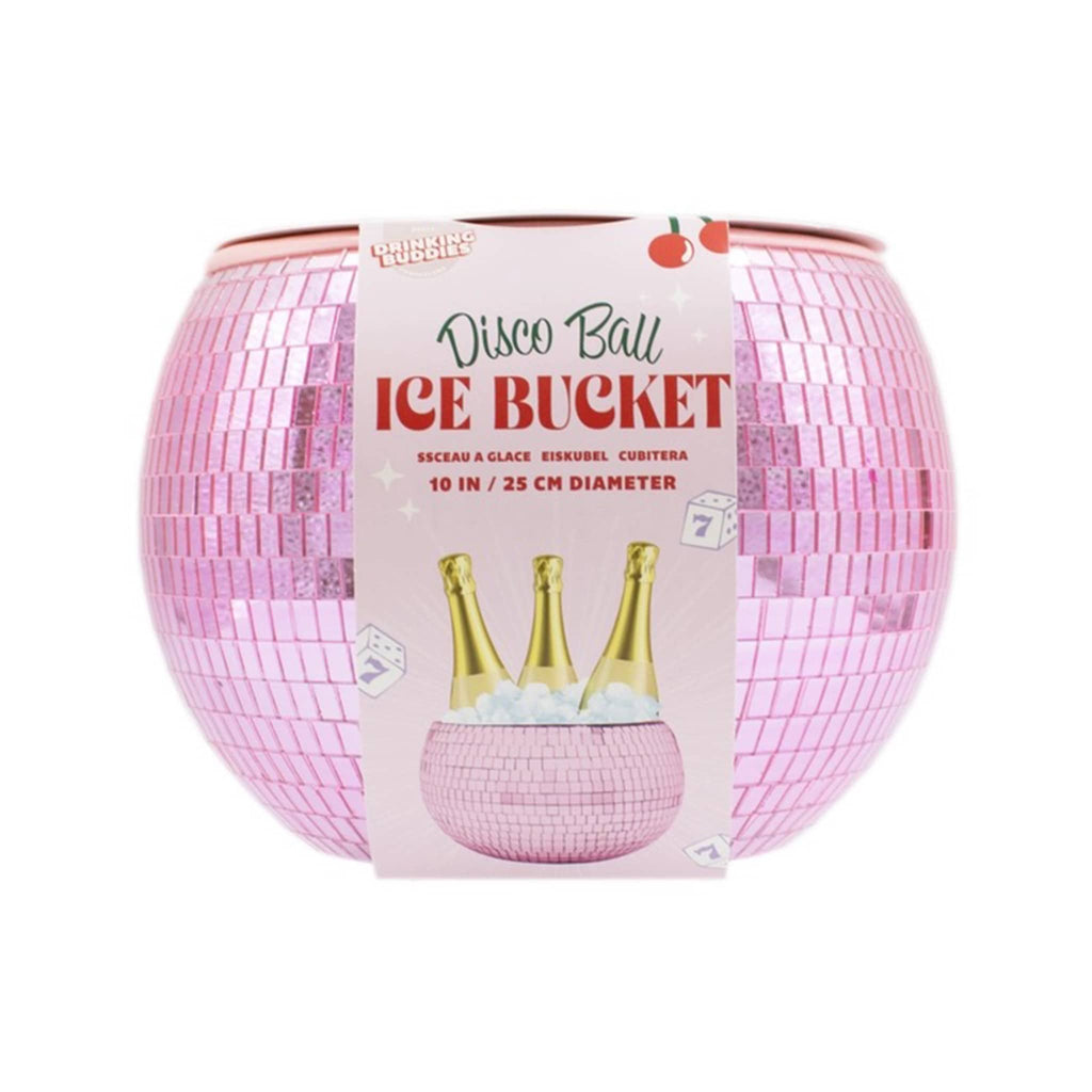 NPW pink mirrored disco ball ice bucket with belly band packaging.