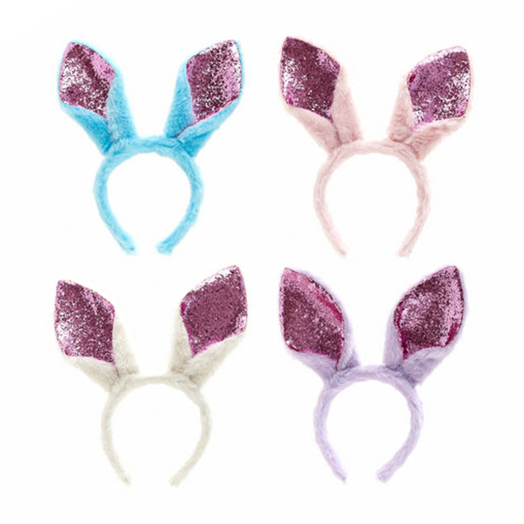 One Hundred 80 Degrees sequin bunny ear headband in blue, pink, purple and white.