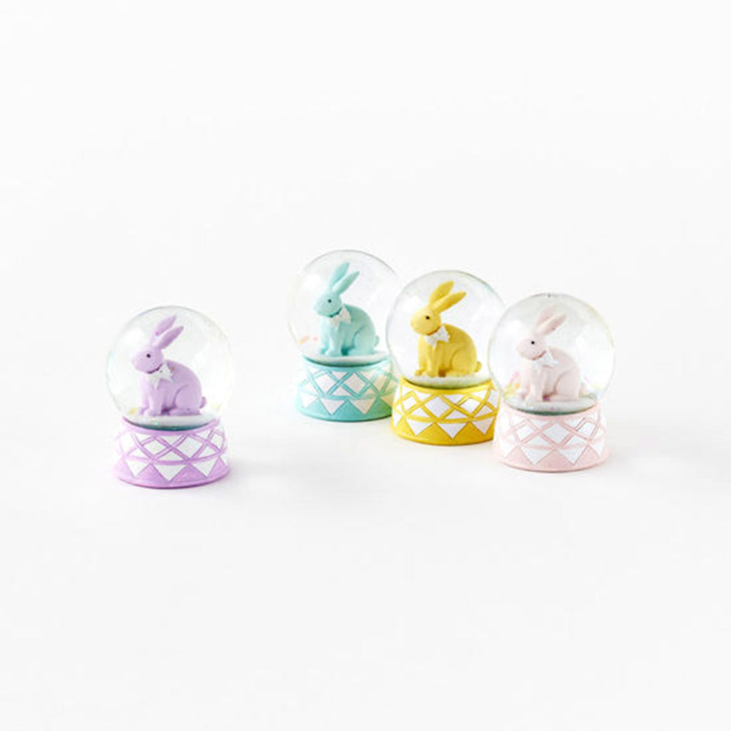 One Hundred 80 Degrees mini bunny water globe in purple, blue, yellow and pink.