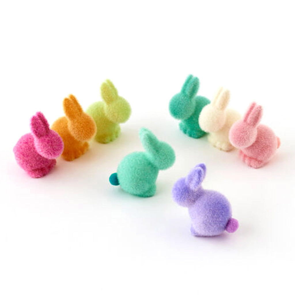 One Hundred 80 Degrees Flocked Pastel Seated Bunny with pompom tail in 8 colors.