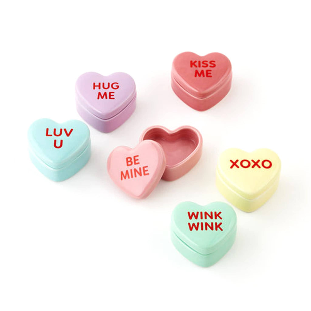 One Hundred 80 Degrees small porcelain conversation heart-shaped trinket box in 6 colors.