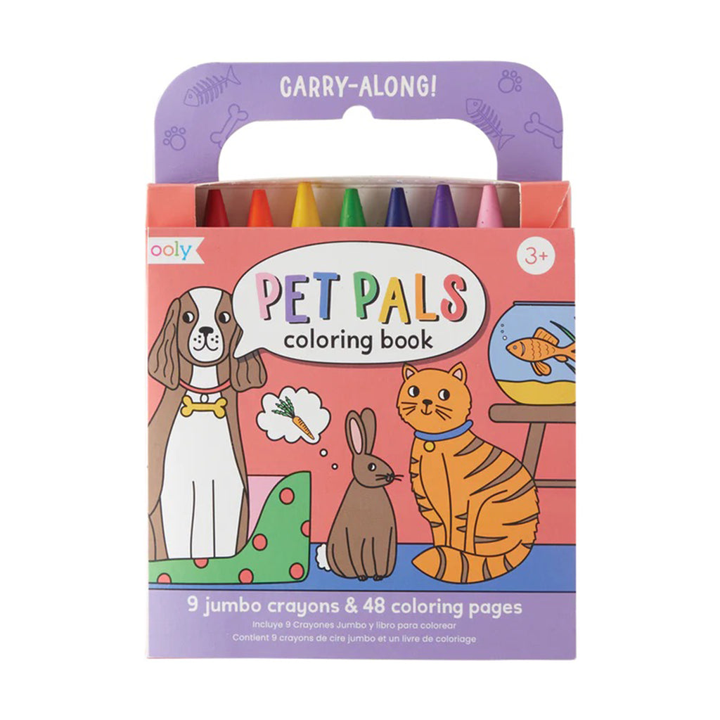 ooly pet pals carry along coloring book set in packaging, front view.