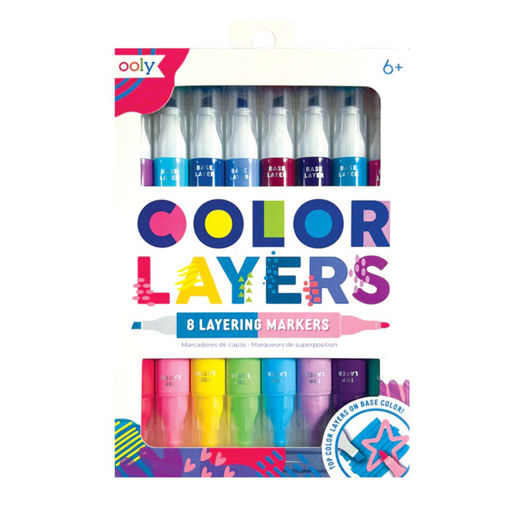 Ooly Color Layers Double-Ended Layering Markers, set of 8 in packaging, front view.