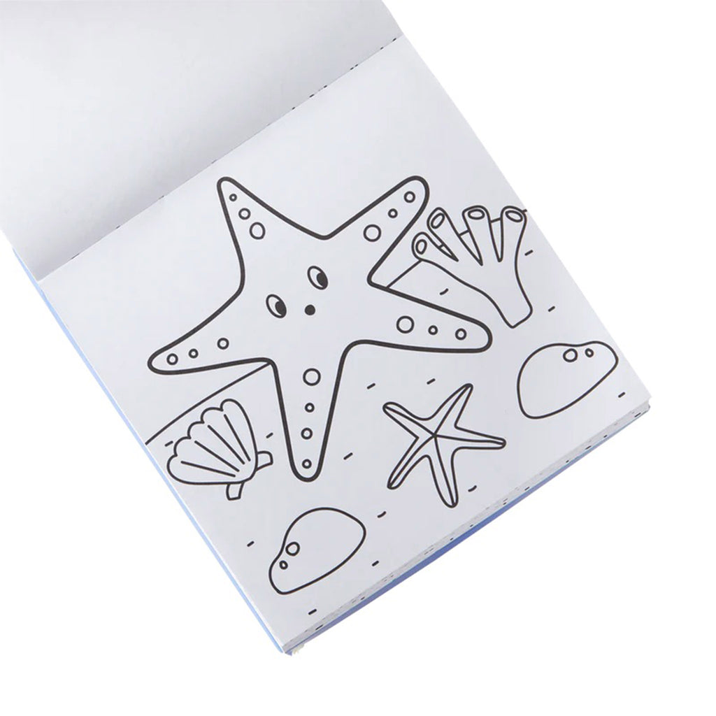 Ooly Sea Life Carry Along jumbo crayons and mini coloring book set, sample coloring page with starfish.