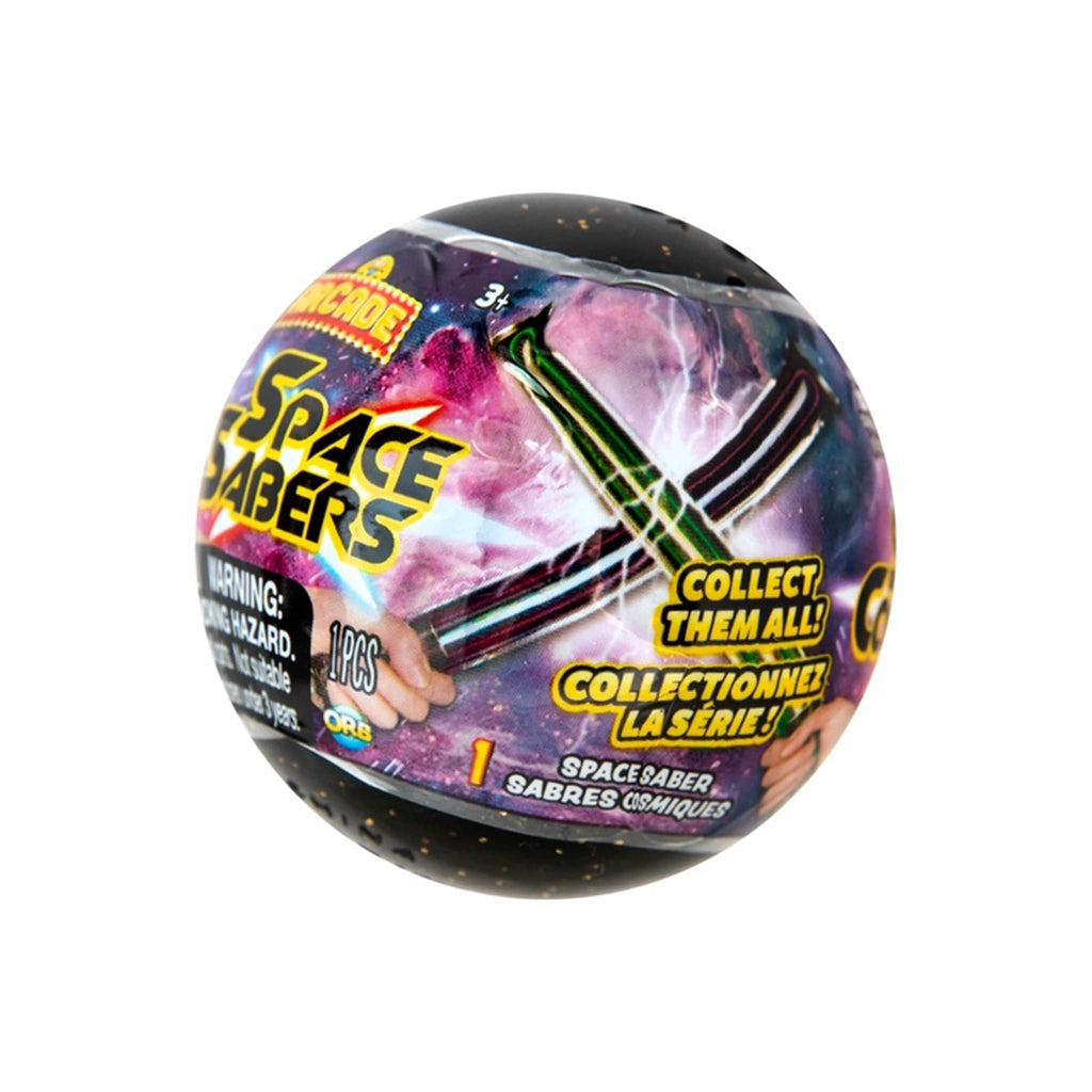 Orb Arcade Space Sabers surprise toy in capsule packaging.