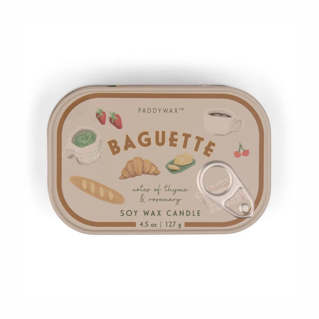 Paddywax Baguette soy wax candle packaging on a white background.