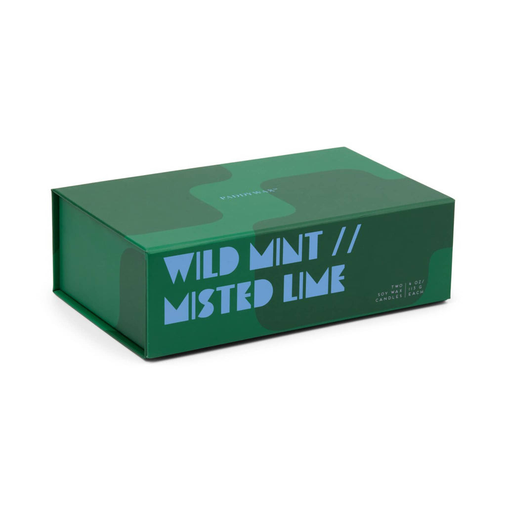 Green box with 'Wild Mint and Misted Lime' text on a white background.