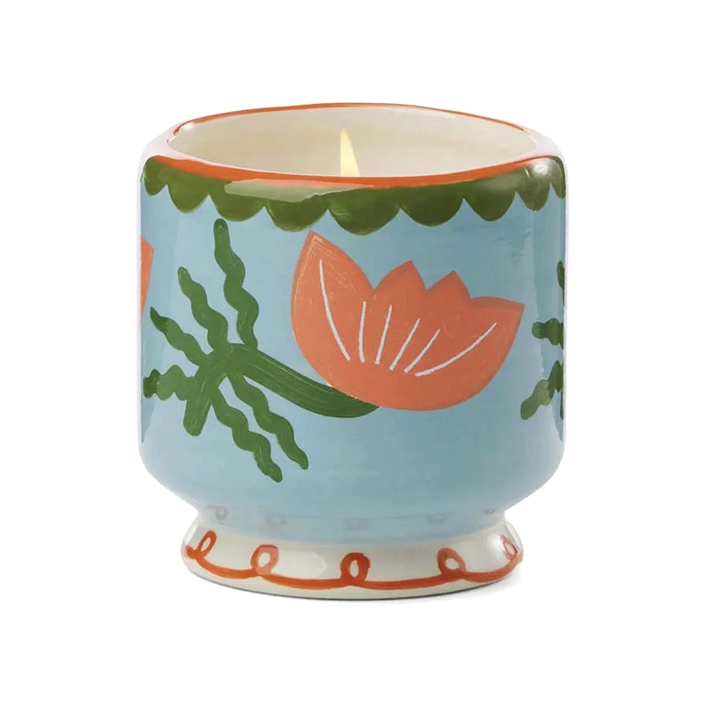 Paddywax A Dopo 8 ounce Cactus Flower scented candle in a ceramic vessel hand painted with a cactus flower design.