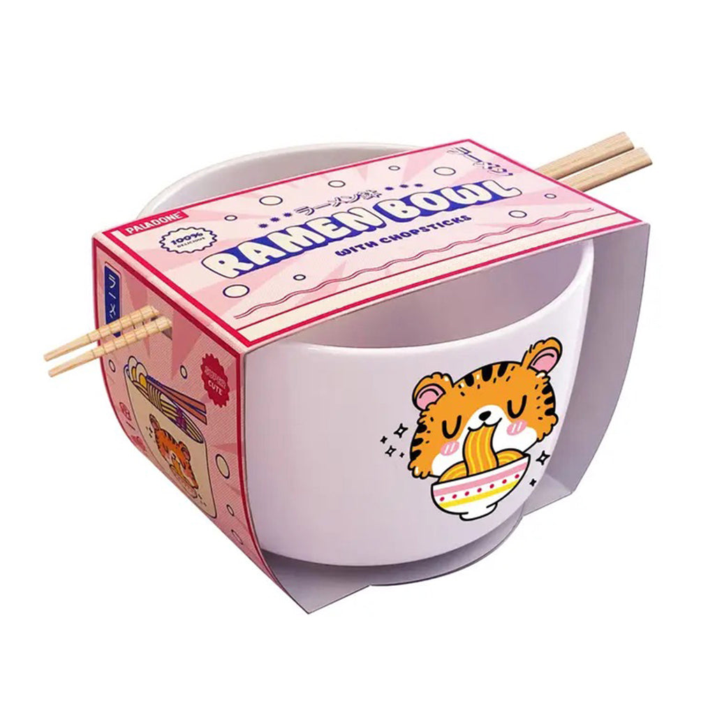 Paladone Ramen Tiger Bowl with wooden chopsticks in packaging.
