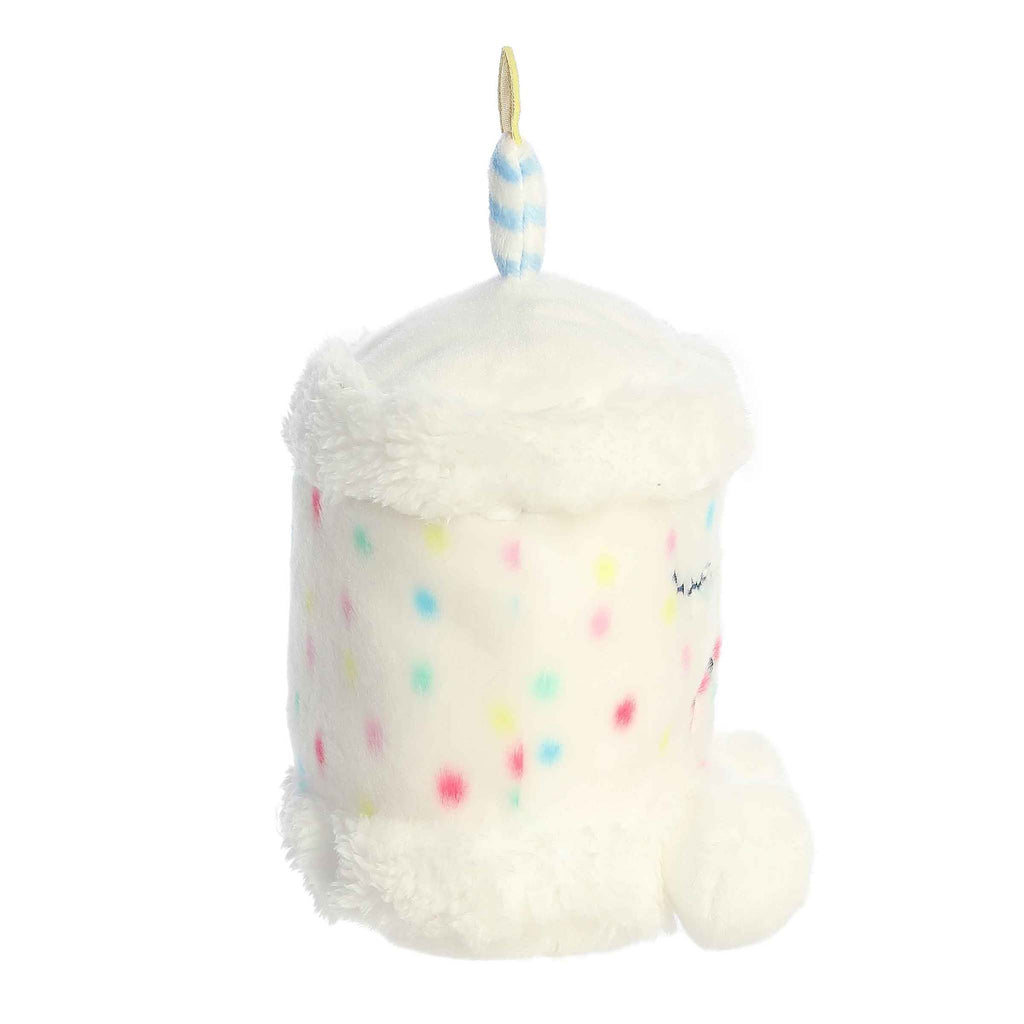 Palm Pals Party Sized Happy B'Day Cake plush toy, side view.