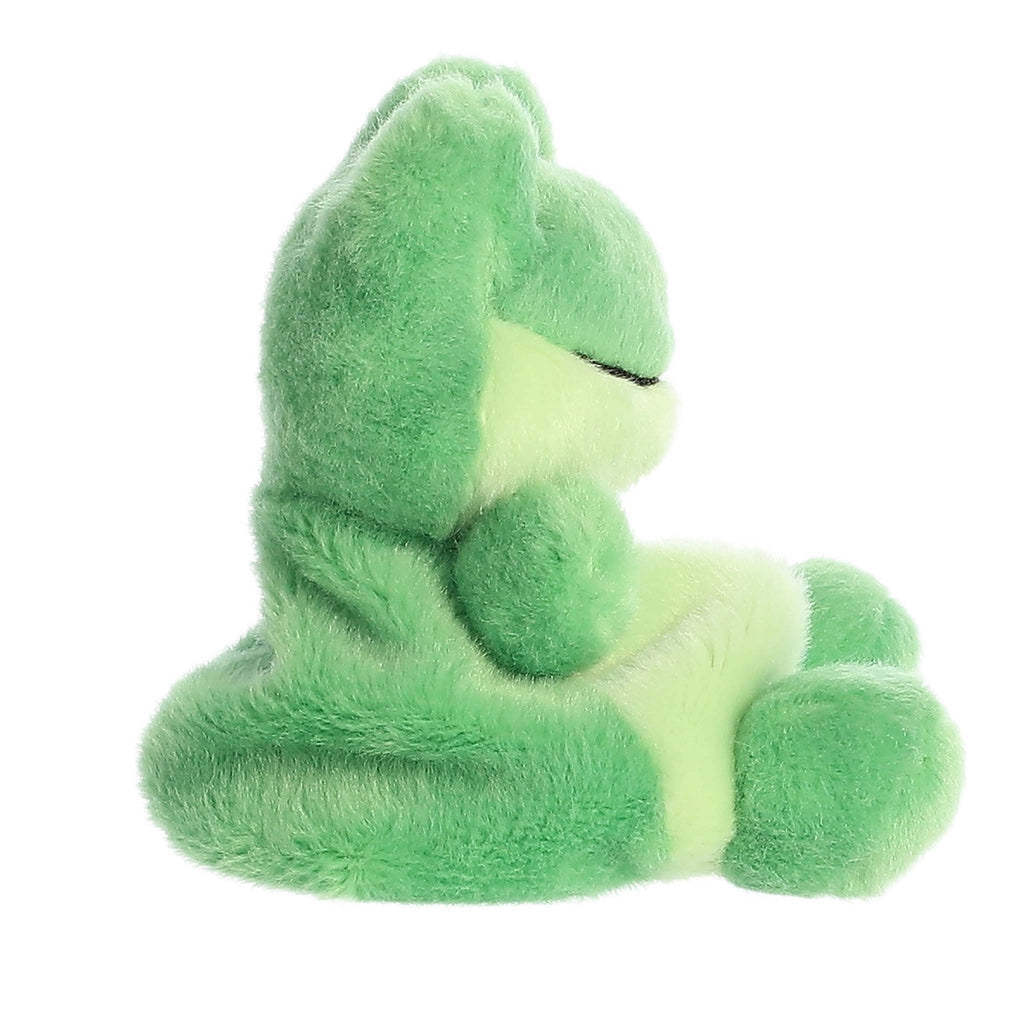 Palm Pals Ribbits Frog plush toy, side view.