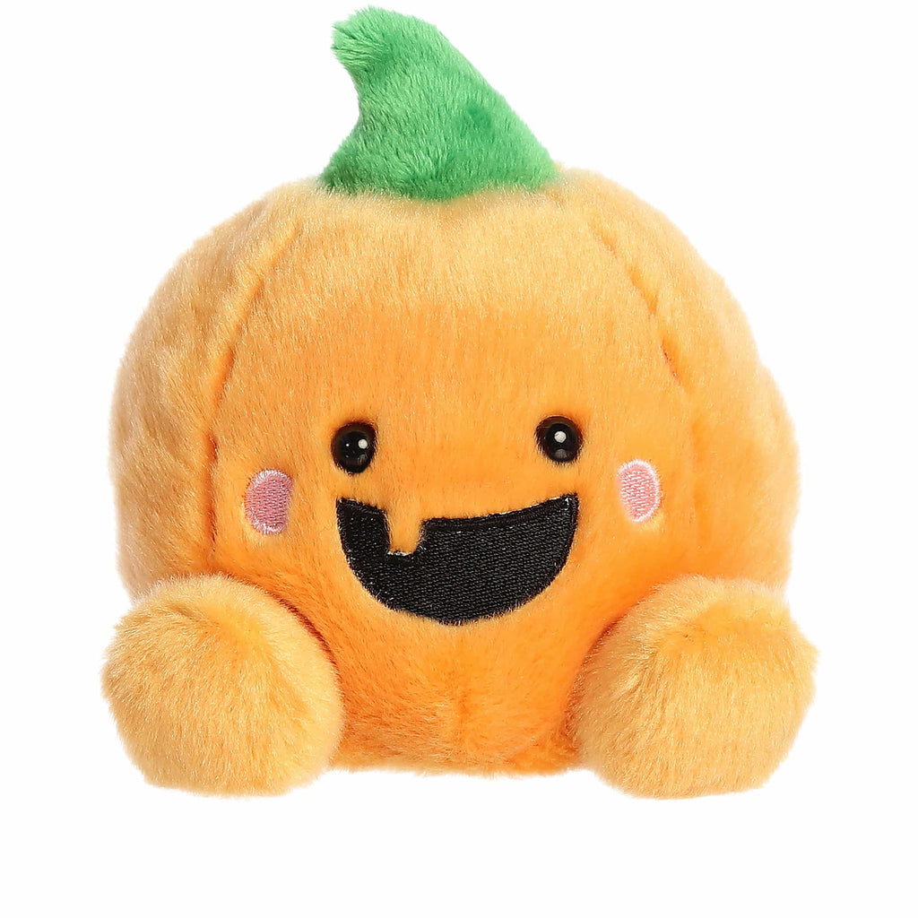 Palm Pals Gourdon Jack O' Lantern plush toy, front view.