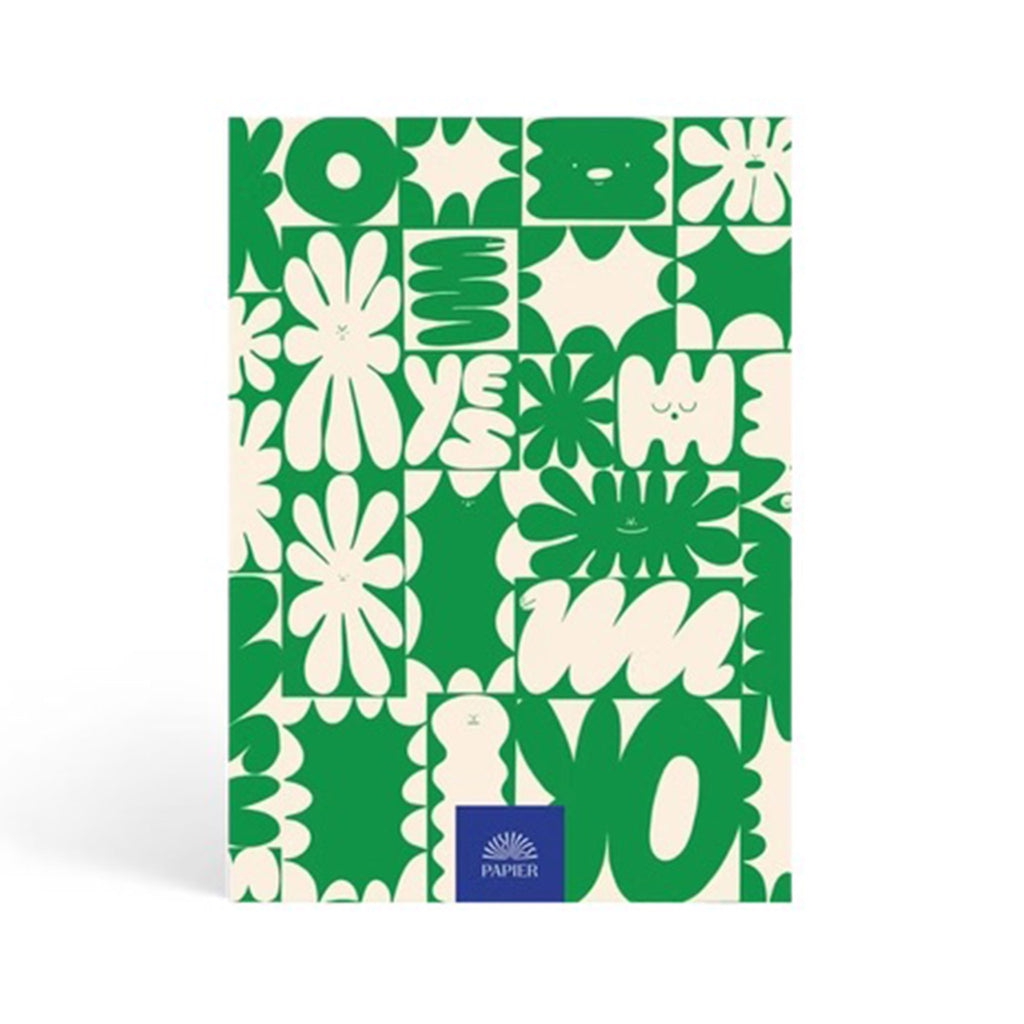 Papier It's Ok Daily Hardcover Productivity Planner, back cover with green and white design and Papier logo.