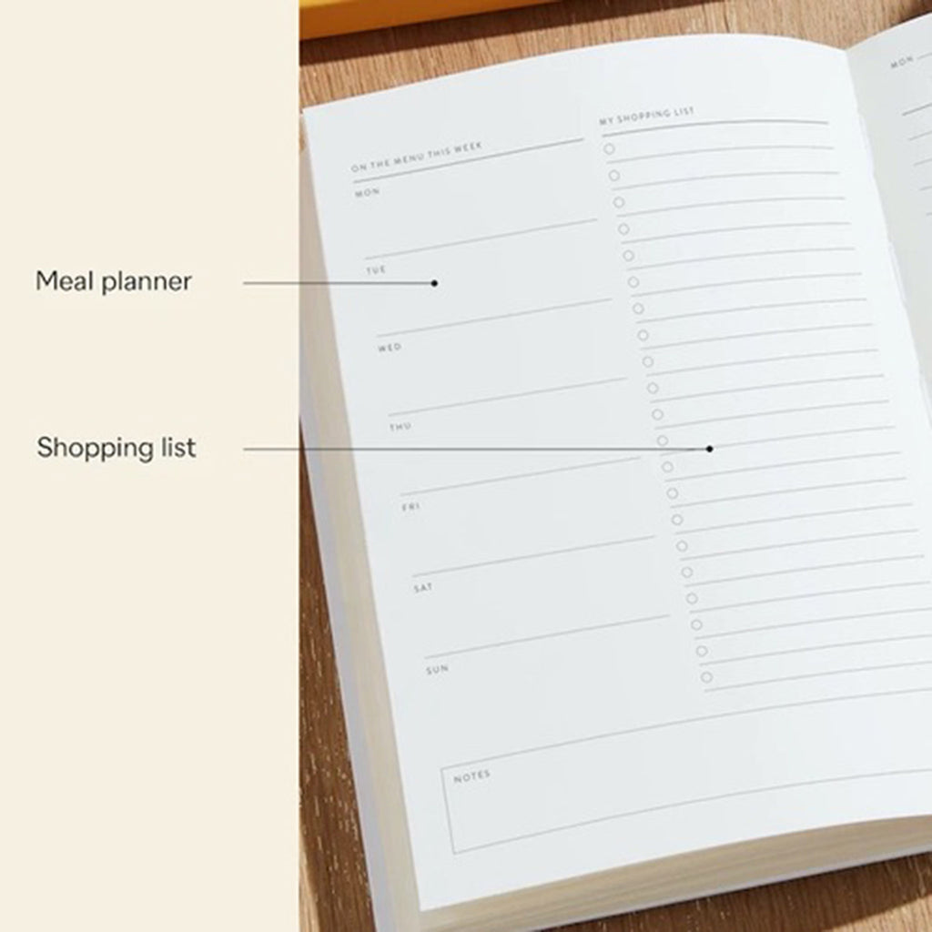 Papier It's Ok Daily Hardcover Productivity Planner, meal planner and shopping list sample page.