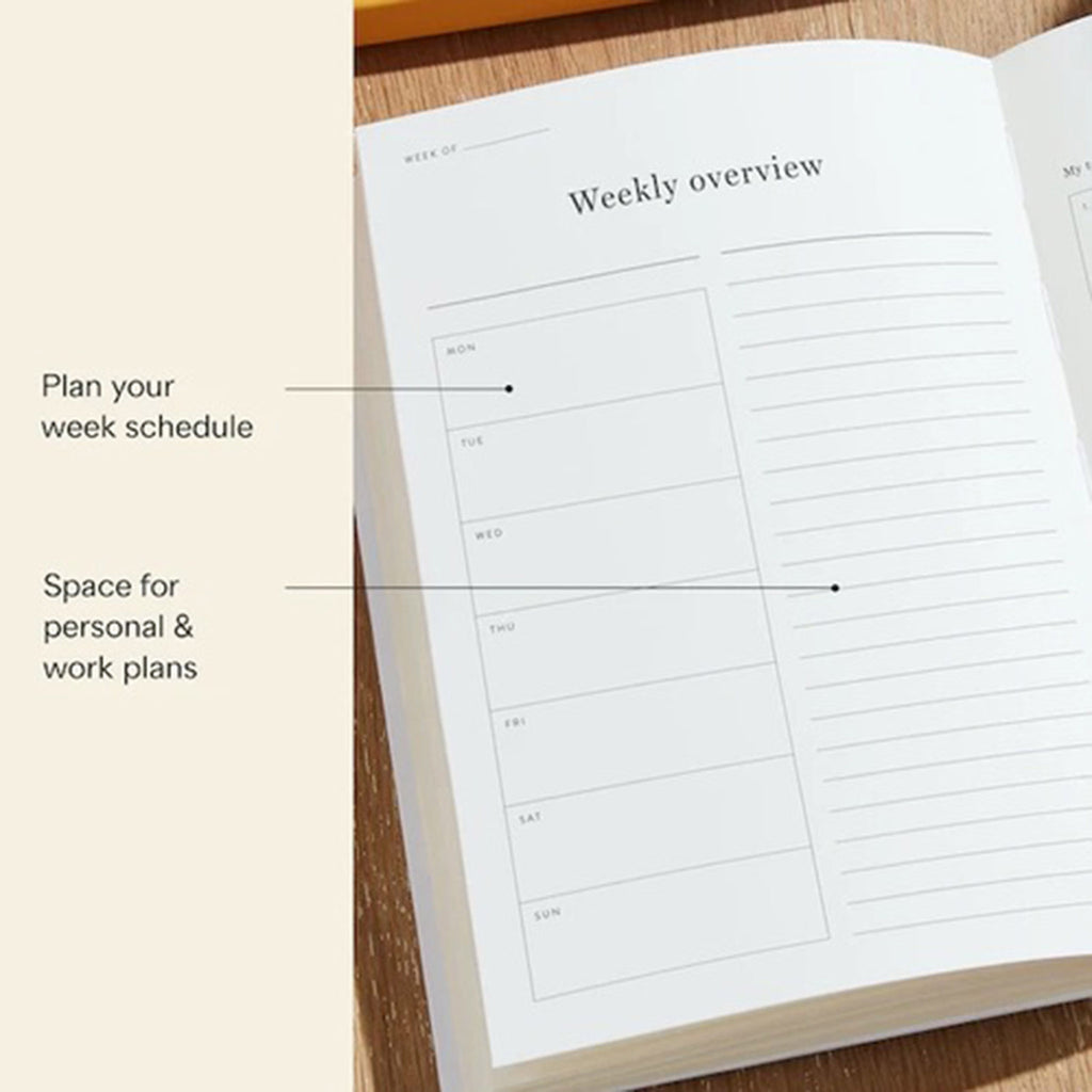 Papier It's Ok Daily Hardcover Productivity Planner, weekly overview sample page.