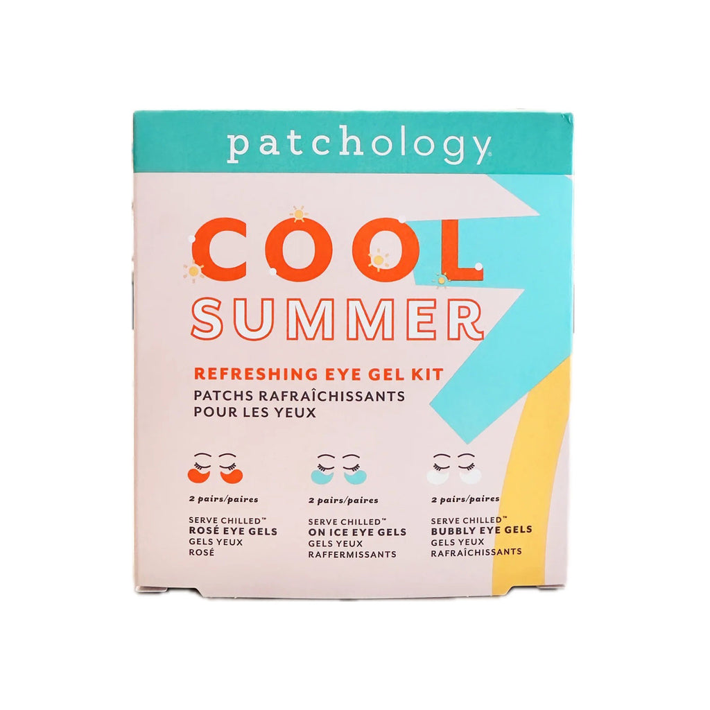 Patchology Cool Summer Refreshing Eye Gel Kit in box packaging, front view.