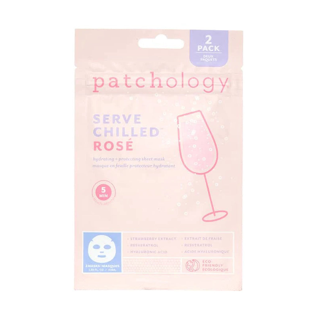 Patchology Happy Face Sheet Mask Value Pack, Serve Chilled Rose Hydrating and Protecting Sheet Mask in pouch packaging.