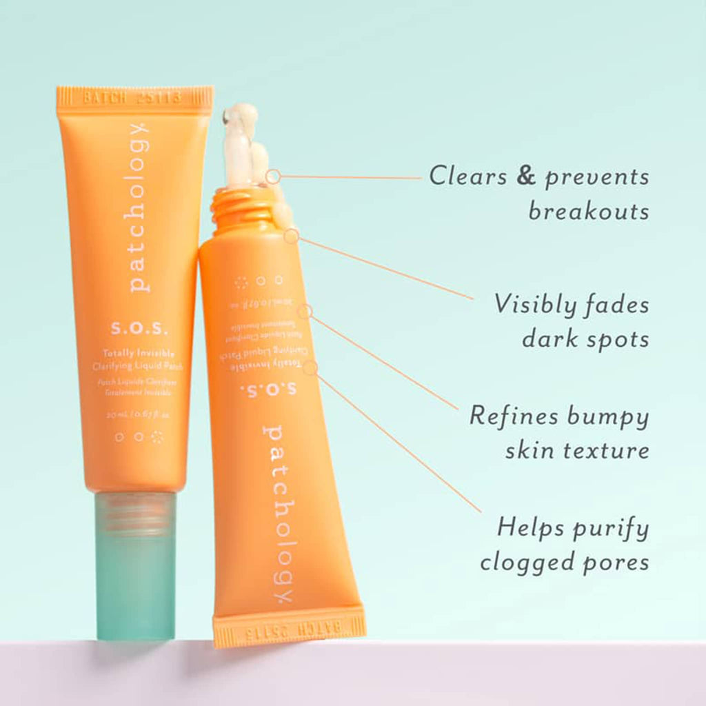 Two orange skincare products with text on a light green background.