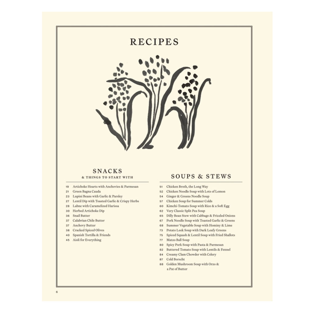 Table of Contents, page 1, from 'Something from Nothing' by Alison Roman.