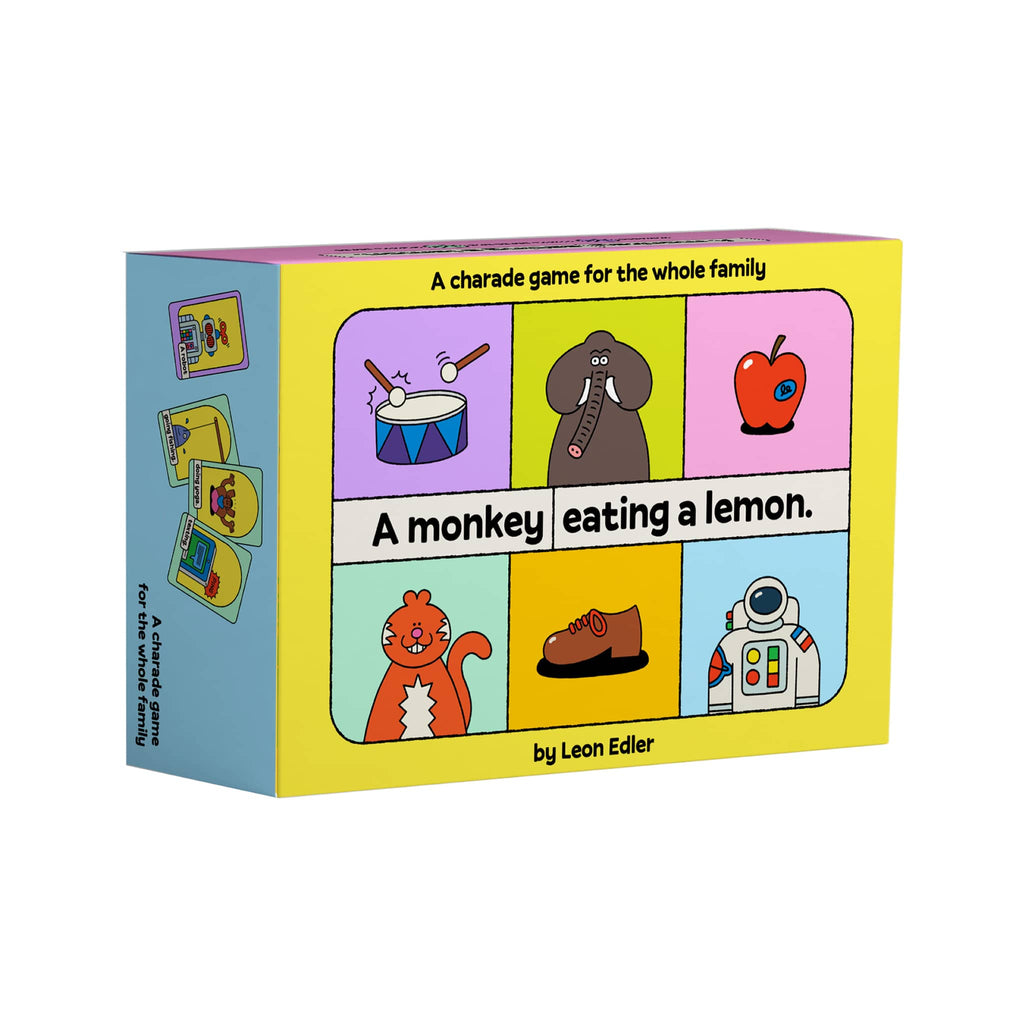 Penguin Random House A Monkey Eating a Lemon: A charade game for the whole family in box packaging, front view.