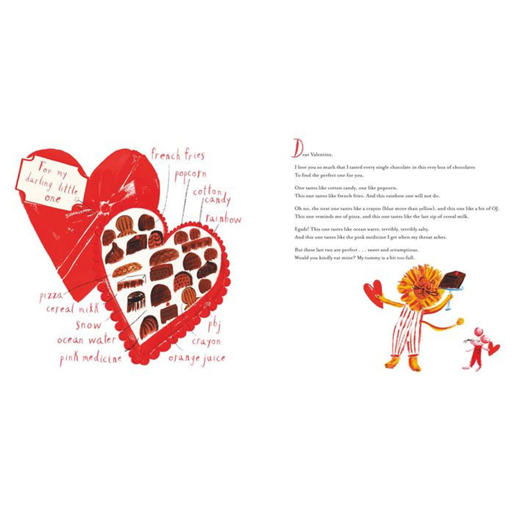 Penguin Random House Mr. Boddington's Studio How To Say I Love You: Delightful Poems for Valentine's Day hardcover book, sample page with heart chocolate box.