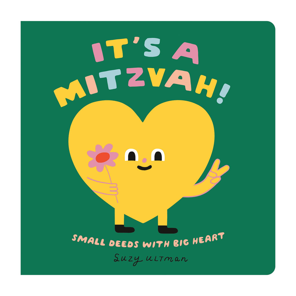 Book cover with a yellow heart character on a green background, featuring colorful text.