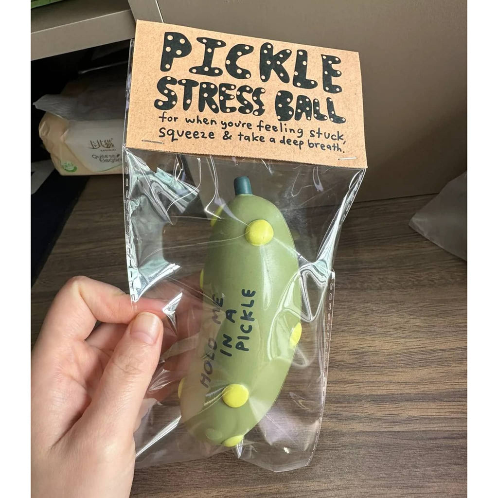 People I've Loved Pickle Stress Ball in packaging, front view.