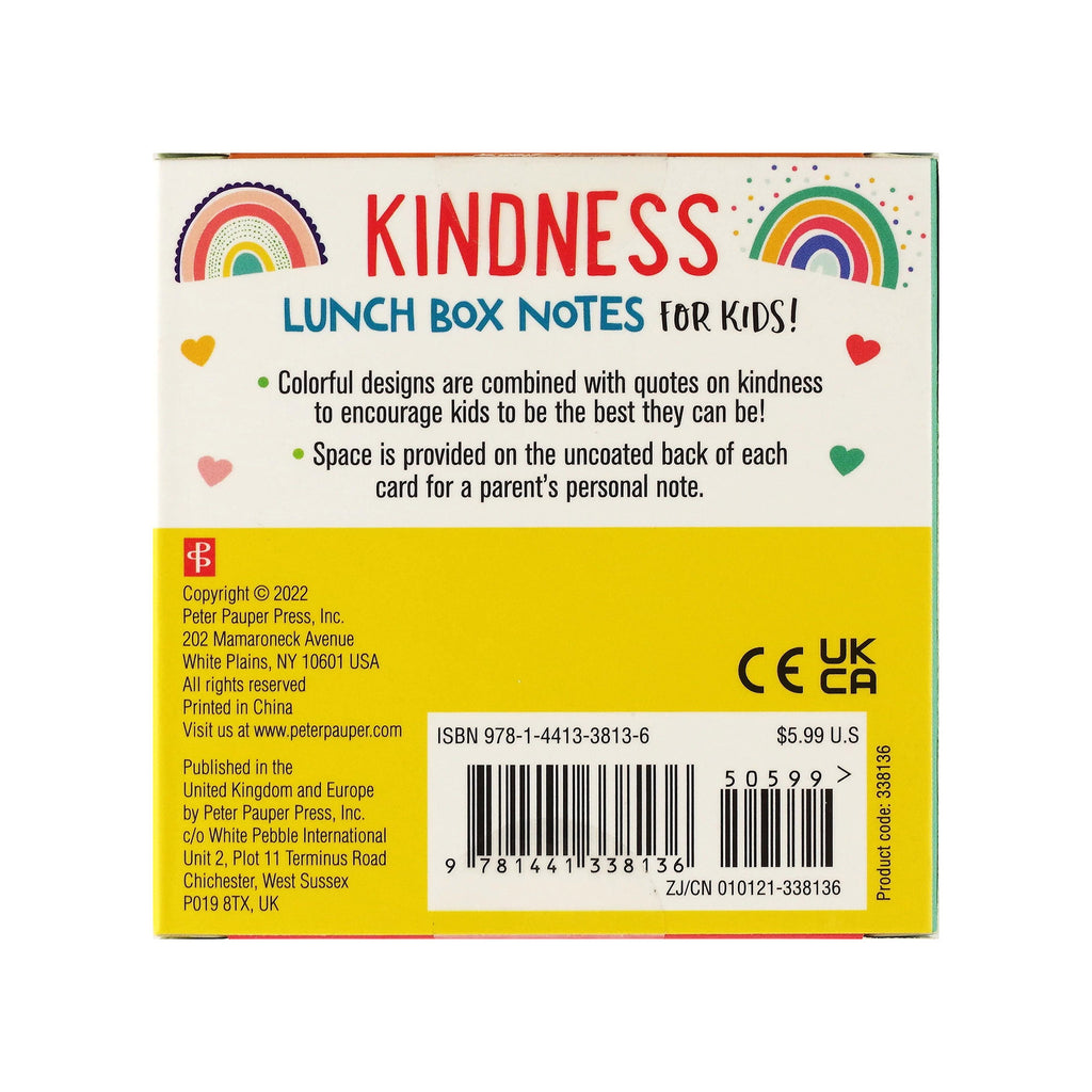 Peter Pauper Press Kindness Lunch Box Notes for Kids in box packaging, back view.