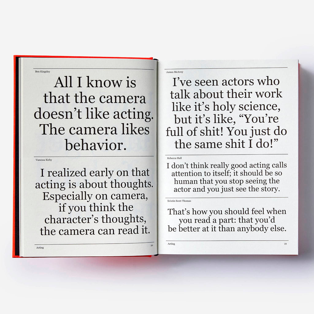 Phaidon No Idea is Final by The Talks: Quotes form the creative voices of our time, hardcover book, sample page on acting.