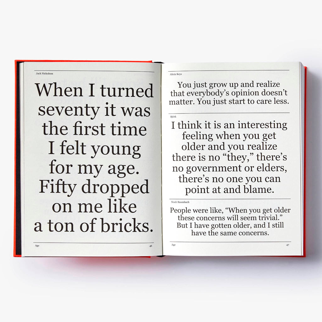 Phaidon No Idea is Final by The Talks: Quotes form the creative voices of our time, hardcover book, sample page on aging.