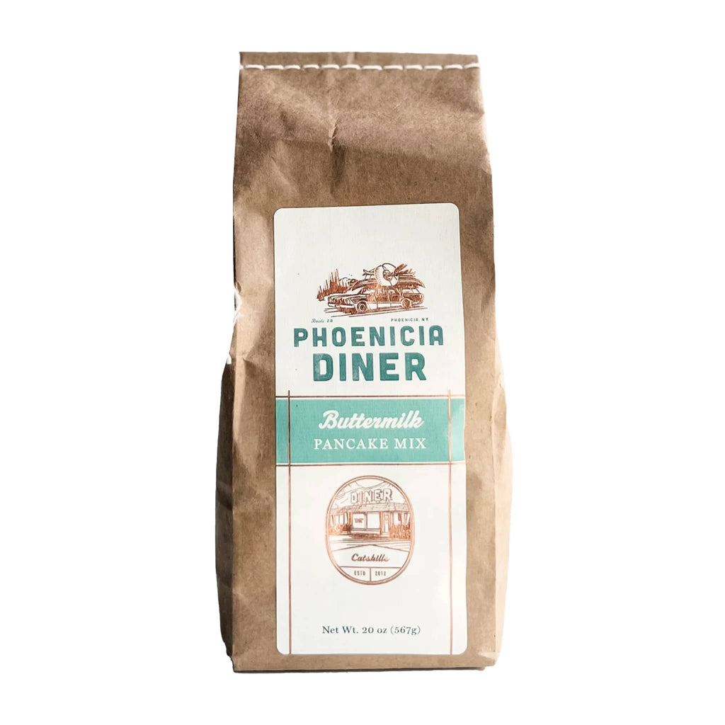 Phoenicia Diner Buttermilk Pancake Mix in kraft paper packaging, front view.