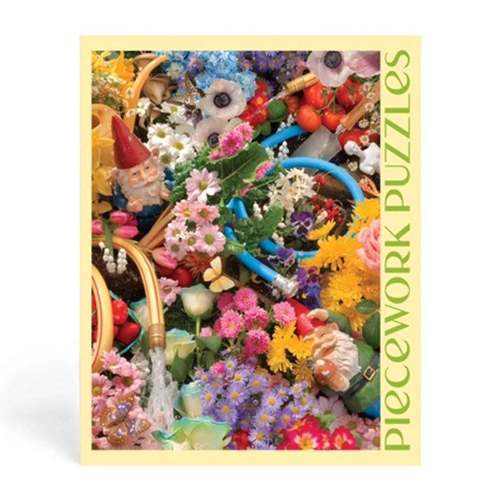 Piecework Puzzles 1000 piece Bloom Bloom! jigsaw puzzle in box packaging, back view.